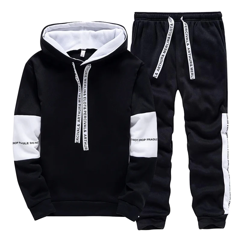 Winter Clothing Hoodie - ชุดวอร์มผู้ชายสีขาวดำ แฟชั่นลำลอง เสื้อฮู้ดสำหรับกิจกรรมกลางแจ้ง เสื้อผ้ากีฬา วิ่งจ๊อกกิ้ง ฤดูใบไม้ร่วง
