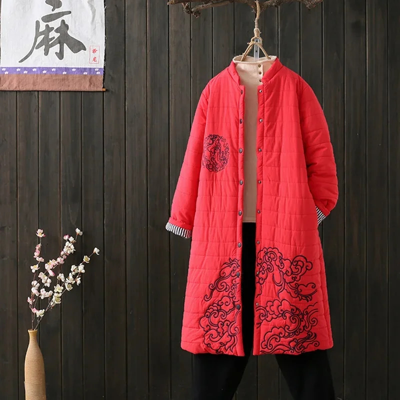 Winter Clothing Youtube - ชุดจีนโบราณสำหรับผู้หญิงไซส์ใหญ่ ปี 2026 ชุดกี่เพ้าทันสมัย ผ้าฝ้ายสำหรับฤดูหนาว ชุดสไตล์จีนตะวันออก