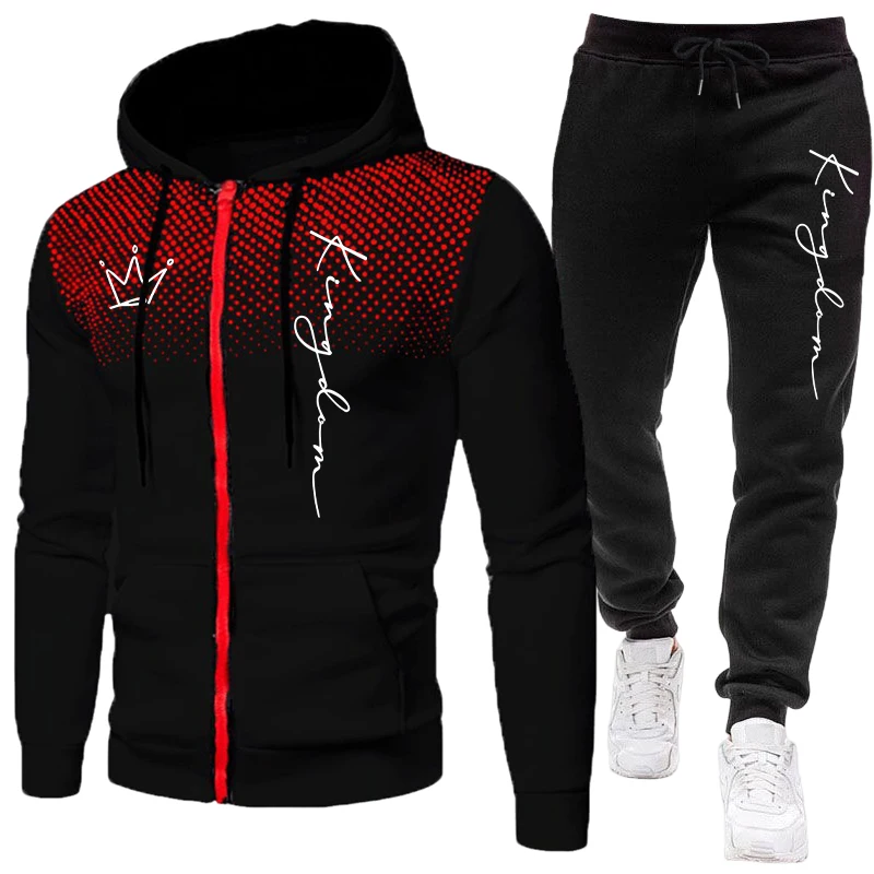 Winter Clothing Stores - เสื้อแจ็คเก็ตแทรคสูทลำลองสำหรับผู้ชาย ลายจุด มีซิป ฮู้ด ซิปหน้า เสื้อคลุมสำหรับเล่นกีฬากลางแจ้ง