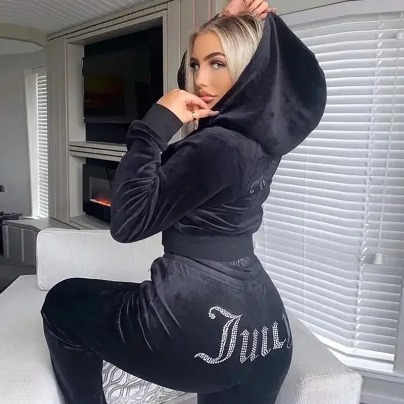 Winter Clothing Stores - 2025 ใหม่ฤดูหนาว Juicy Coutoure ผู้หญิงกํามะหยี่เพชรแขนยาวกางเกง Hoodie