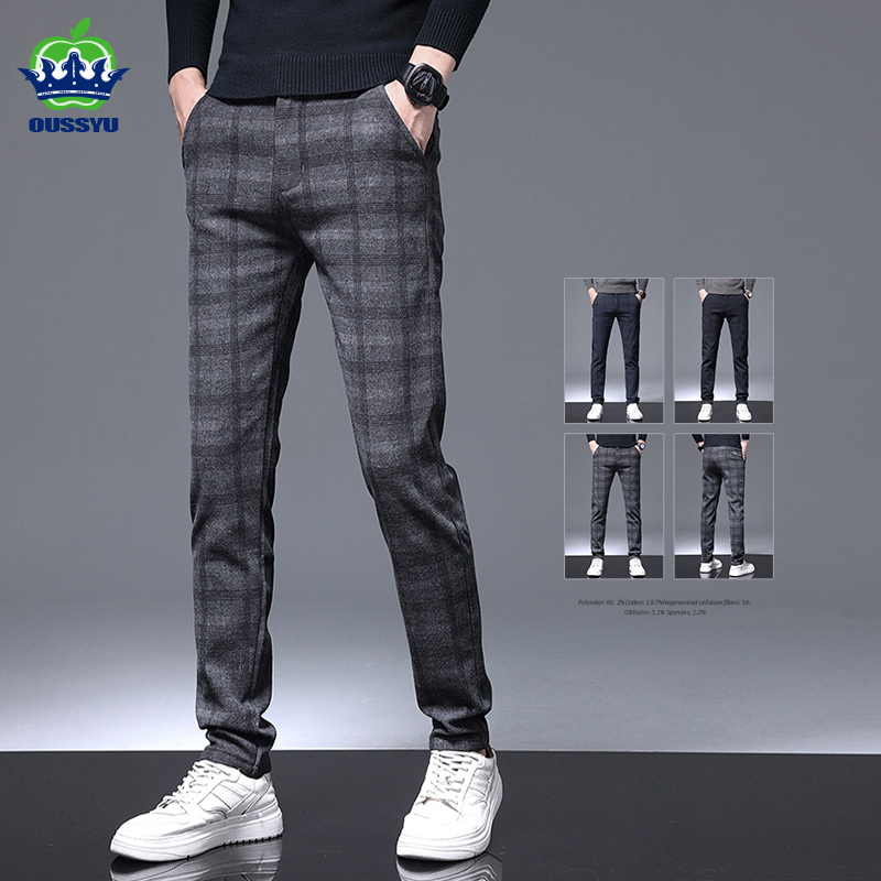 Quality Winter Clothing Brand - 2025 ใหม่กางเกงลายสก๊อตผู้ชายธุรกิจ SLIM FIT Cotton PARTY