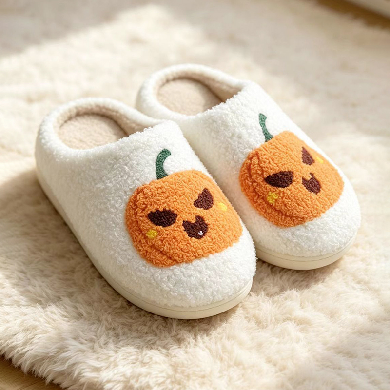 Winter Clothing Material - รองเท้าแตะฟูฟ่องลายฟักทองฮาโลวีนสำหรับผู้หญิง รองเท้าสวมในบ้านแสนอบอุ่นสำหรับฤดูหนาว รองเท้าสำหรับงานปาร์ตี้และวันหยุด รองเท้าสำหรับทุกเพศ น้ำหนักเบา เงียบ