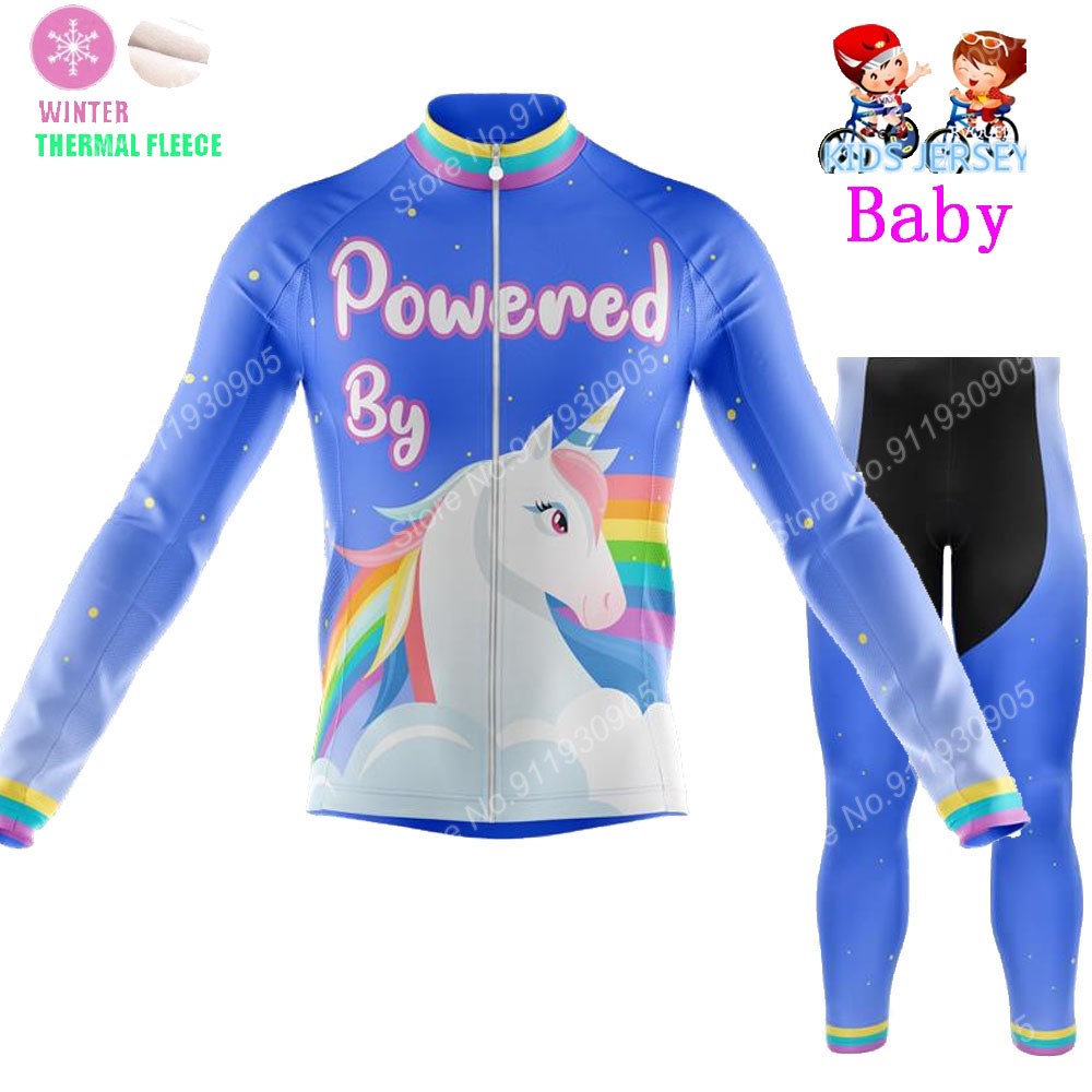 Winter Clothing Kids Sale - 2022เด็ก Unicorn Jersey ฤดูหนาวชุดการ์ตูนอะนิเมะเด็กผู้หญิงขี่จักรยานเสื้อผ้าจักรยานความร้อนแจ็คเก็ตชุด MTB Maillot