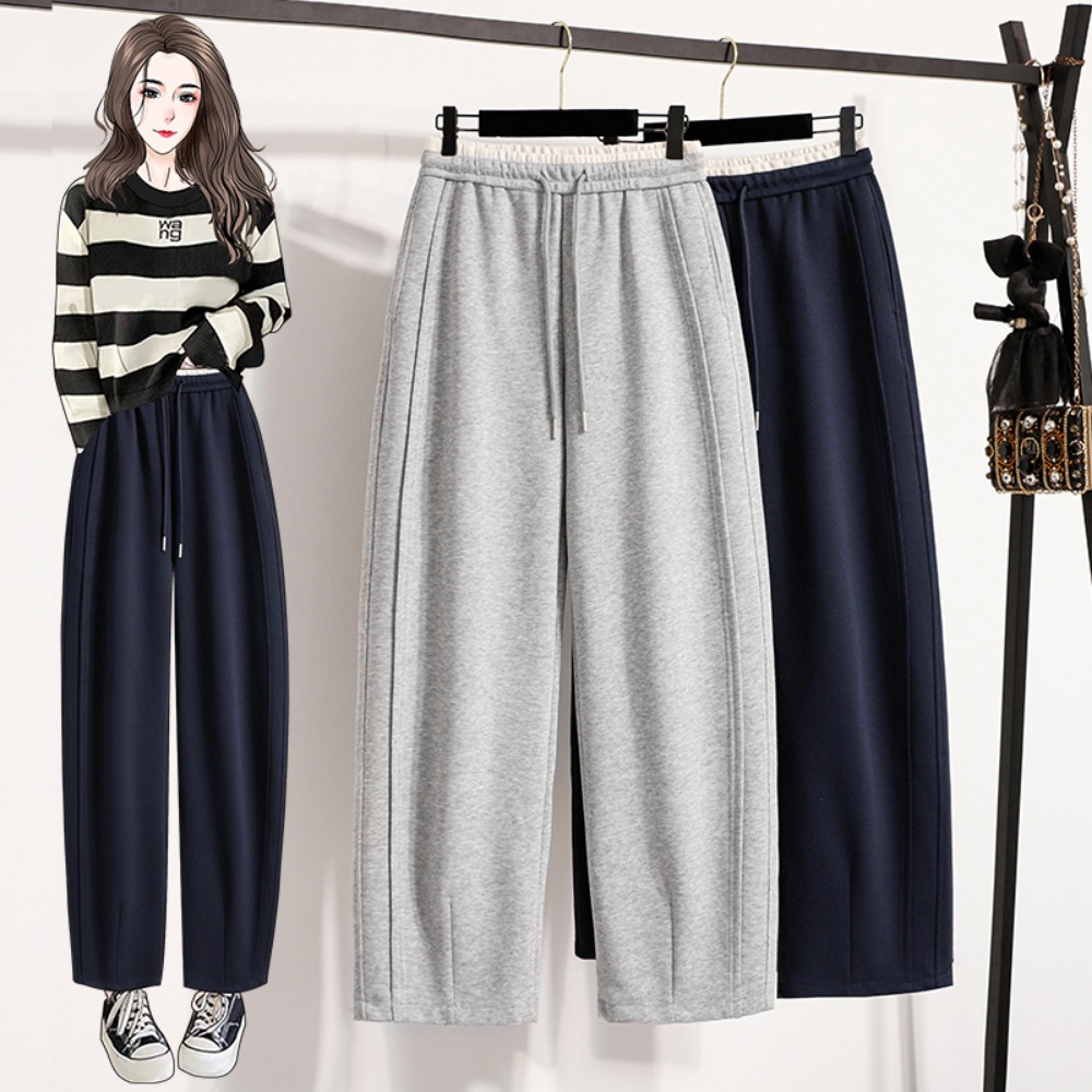 Winter Clothing Youtube - กางเกงขายาวทรงตรงเอวสูงแบบลำลอง ตัดต่อผ้าสไตล์เกาหลี แฟชั่นฤดูใบไม้ร่วง ไซส์พลัส