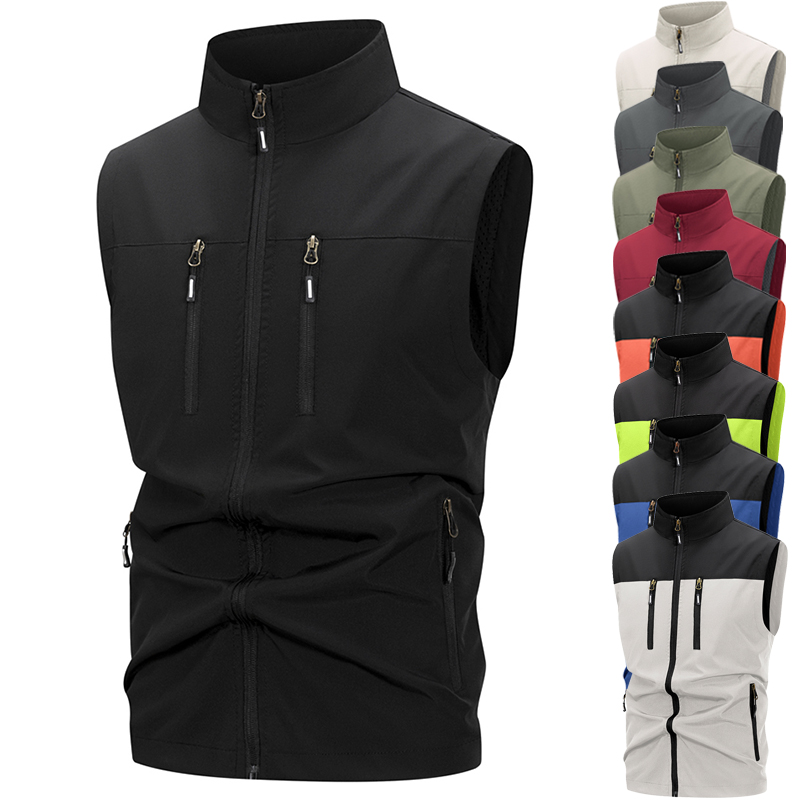Winter Clothing Stores - เสื้อกั๊ก Softshell น้ําหนักเบาของผู้ชายพร้อมกระเป๋าซิปเสื้อแขนกุดกันลมสําหรับเดินป่ากอล์ฟกลางแจ้ง Outwear Windbreaker