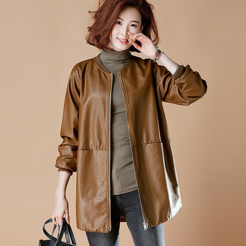 Winter Clothing Pinterest - แฟชั่น PLUS ขนาดเสื้อหนังผู้หญิง Zipper Windbreaker High-end