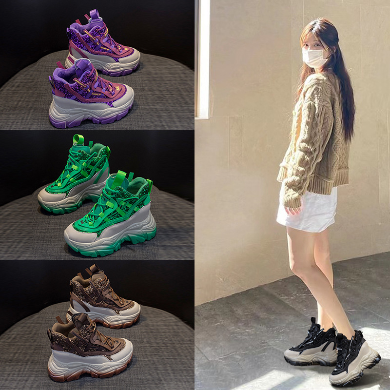 Winter Clothing Material - 2025 ผู้หญิง WEDGE รองเท้าผ้าใบ 8.5 ซม.Chunky