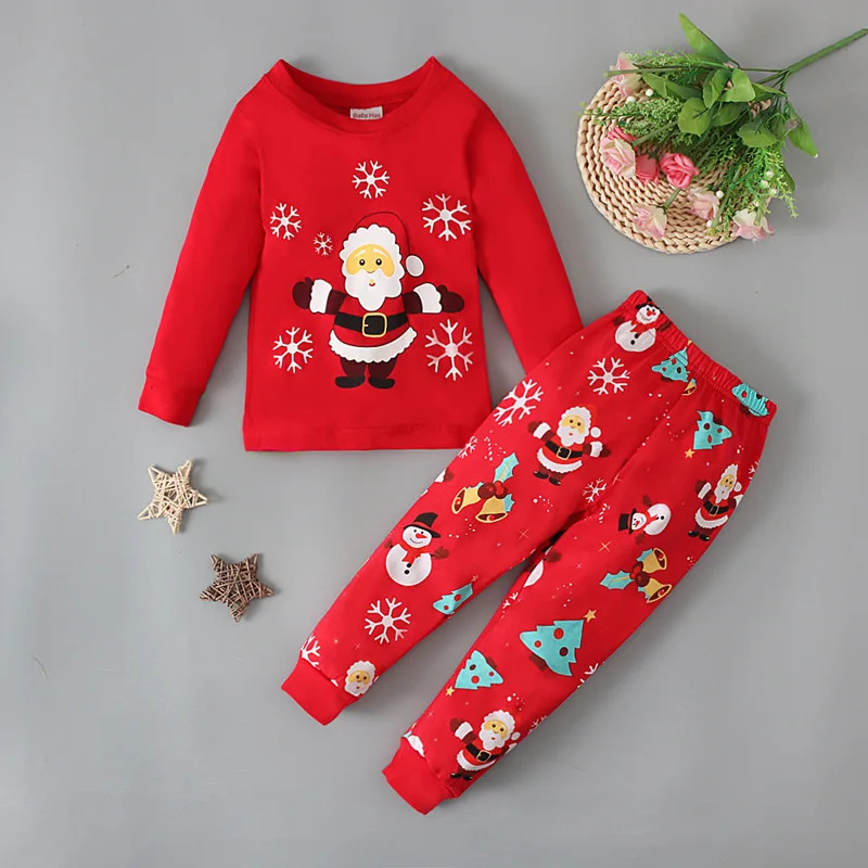 Winter Clothing Youtube - ซานตาคลอสพิมพ์ชุดนอนคริสต์มาสเด็กแขนยาวกางเกง 2 ชิ้นฤดูใบไม้ร่วงฤดูหนาวเด็กชุดนอนเสื้อผ้าชุด