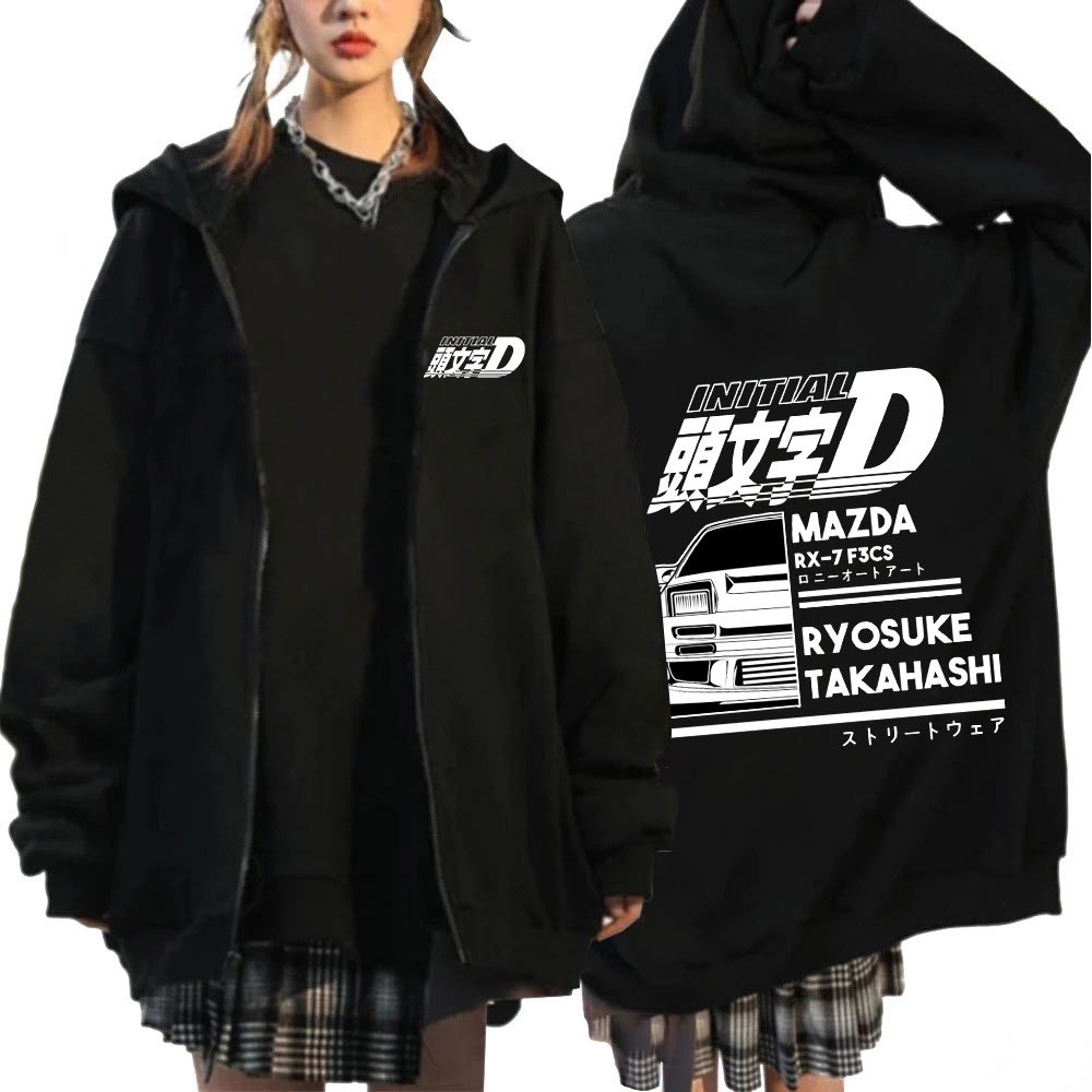 Winter Under Clothing - เสื้อฮู้ดซิป Initial D เสื้อผ้าผู้ชาย ฤดูใบไม้ร่วง ฤดูหนาว