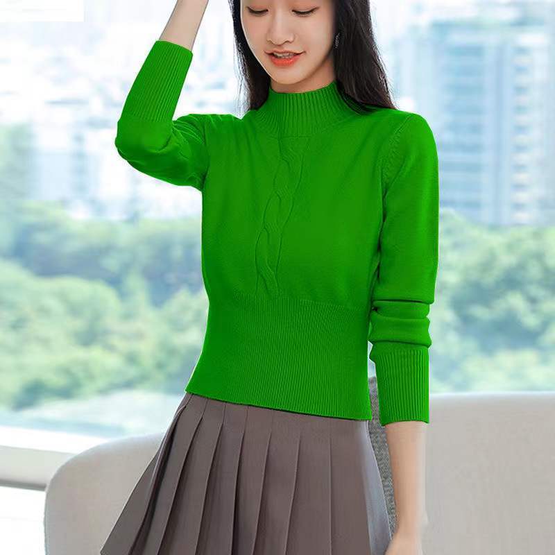 Winter Clothing Korean - เสื้อสตรีคอตั้งสไตล์เกาหลี สีพื้น เสื้อผ้าผู้หญิง ฤดูใบไม้ผลิ ใหม่ เสื้อถักหลวมๆ