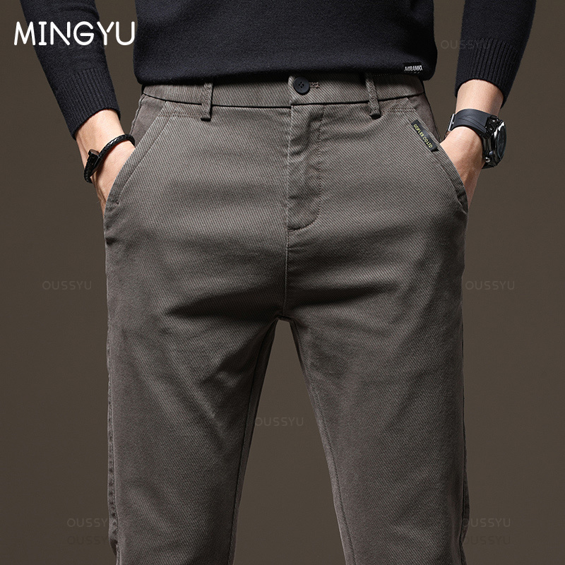Quality Winter Clothing Brand - กางเกงเอวยืดเข้ารูปเอวสูงสำหรับฤดูใบไม้ร่วงฤดูหนาวสำหรับผู้ชายเสื้อผ้าแบรนด์ลายทแยงกางเกงคาร์โก้หนาสำหรับผู้ชายไซส์พิเศษ28-38
