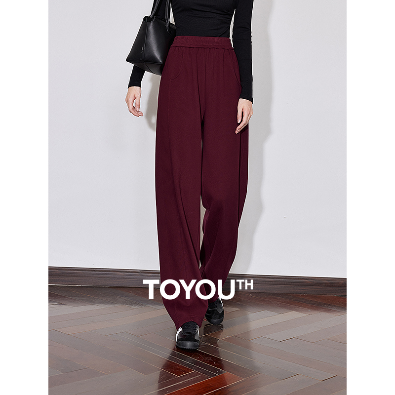 Winter Clothing Pinterest - TOYOUTH ผู้หญิงขนแกะสบายๆ 2024 ฤดูใบไม้ร่วงและฤดูหนาวใหม่เอวยางยืด Ankela สีแดงหนากล้วยยาวกางเกง