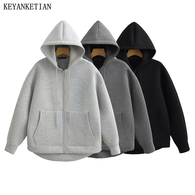 Winter Clothing Pinterest - KEYANKETIANฤดูหนาวใหม่ผู้หญิงZipper Hoodie High Street Unisexสไตล์กระเป๋าคู่Oversizeหลวมเสื้อOuterwear Top