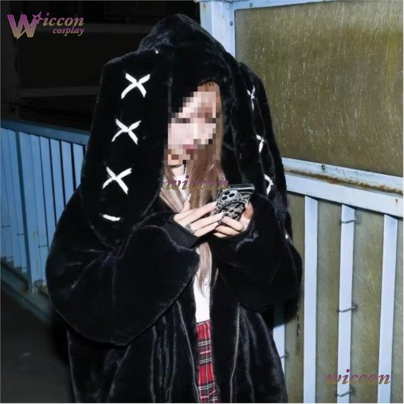 Winter Clothing Game - เสื้อผ้าฤดูหนาว CosC เสื้อแจ็คเก็ตผู้หญิงสไตล์ฮาราจูกุ หูกระต่าย พังก์ สีดำ