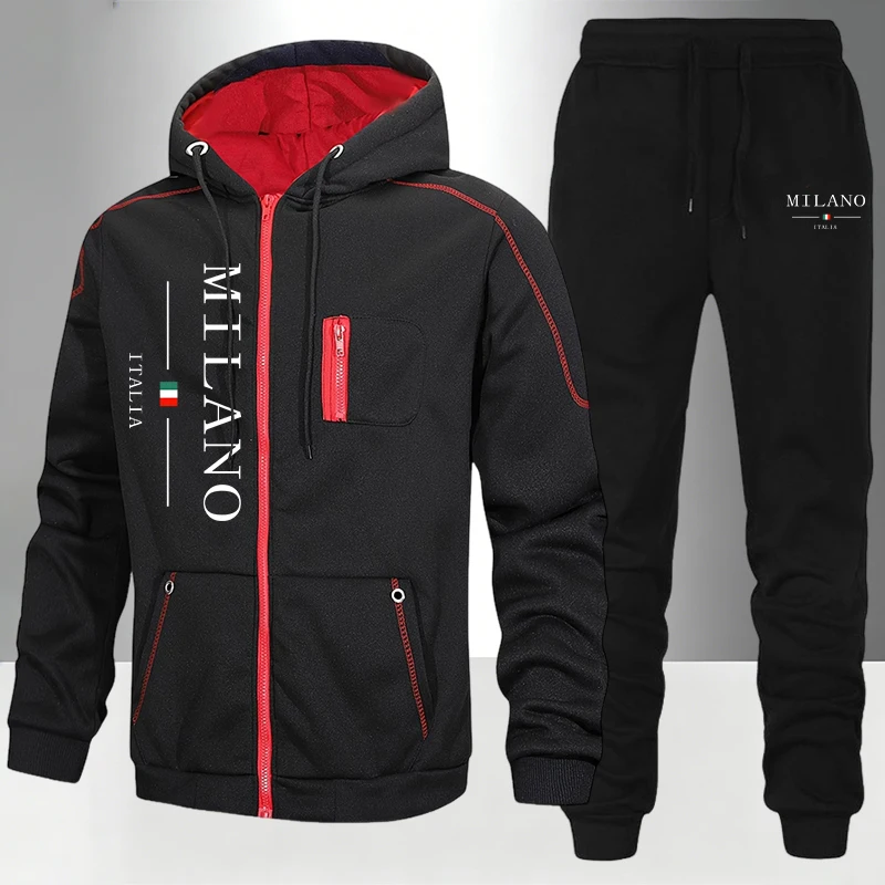 Winter Clothing Stores - ชุดแฟชั่นผู้ชายสไตล์อิตาลี/เสื้อโค้ท/กางเกงขายาว สำหรับฤดูใบไม้ร่วงและฤดูหนาว ชุดลำลองสำหรับใส่ทุกวัน ชุดกีฬาแบบมีซิป ชุดวอร์มสำหรับขี่มอเตอร์ไซค์กลางแจ้ง เสื้อฮู้ดกันหนาว