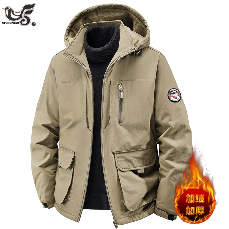 Winter Clothing Game - เสื้อพาร์กาผู้ชายไซส์ใหญ่ 7XL 8XL เสื้อโค้ทมีฮู้ดหนานุ่ม อุ่นสบาย บุด้วยผ้าฝ้ายและขนแกะ