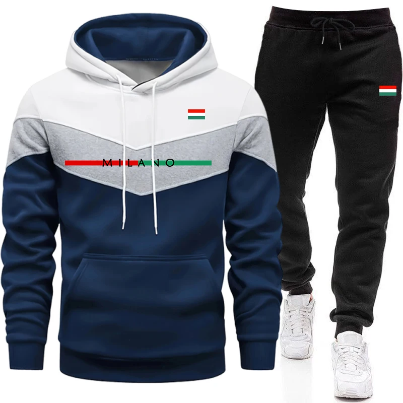 Winter Clothing Hoodie - ชุดวอร์มคุณภาพดีสำหรับผู้ชาย เสื้อสเวตเชิ้ตแบบลำลองสามสี ชุดออกกำลังกายกลางแจ้ง เสื้อฮู้ดเดี่ยว กางเกงขายาว สำหรับฤดูใบไม้ร่วงและฤดูหนาว