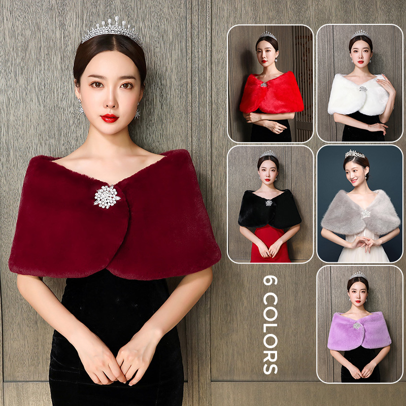 Winter Clothing Stores - ผู้หญิงผ้าคลุมไหล่เจ้าสาวงานแต่งงาน Cape Faux FUR ฤดูหนาว WARM
