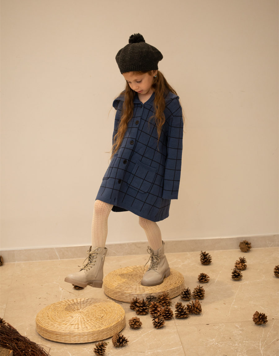 Winter Clothing Kids Sale - ลดราคาพิเศษ ลดเยอะมาก เสื้อโค้ทถักไหมพรมหนาสำหรับเด็ก ลายสก็อตสีน้ำเงิน สำหรับเด็กชายและเด็กหญิง เสื้อผ้าเข้าชุดสำหรับครอบครัว