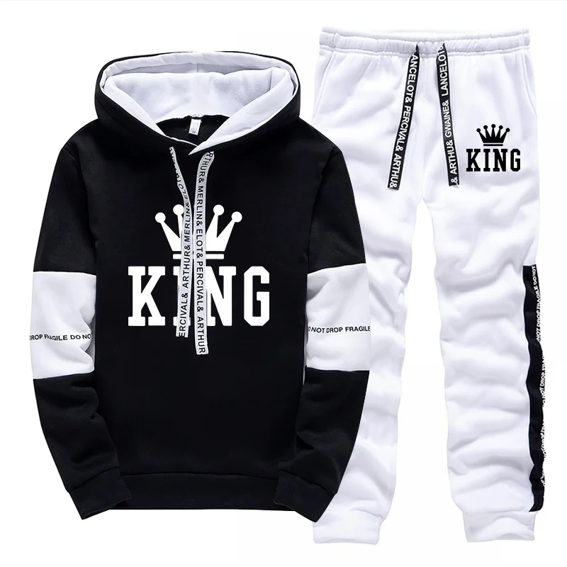 Winter Clothing Hoodie - ชุดวอร์ม King Printing สำหรับผู้ชาย เสื้อฮู้ดลำลองสำหรับกิจกรรมกลางแจ้ง กีฬา