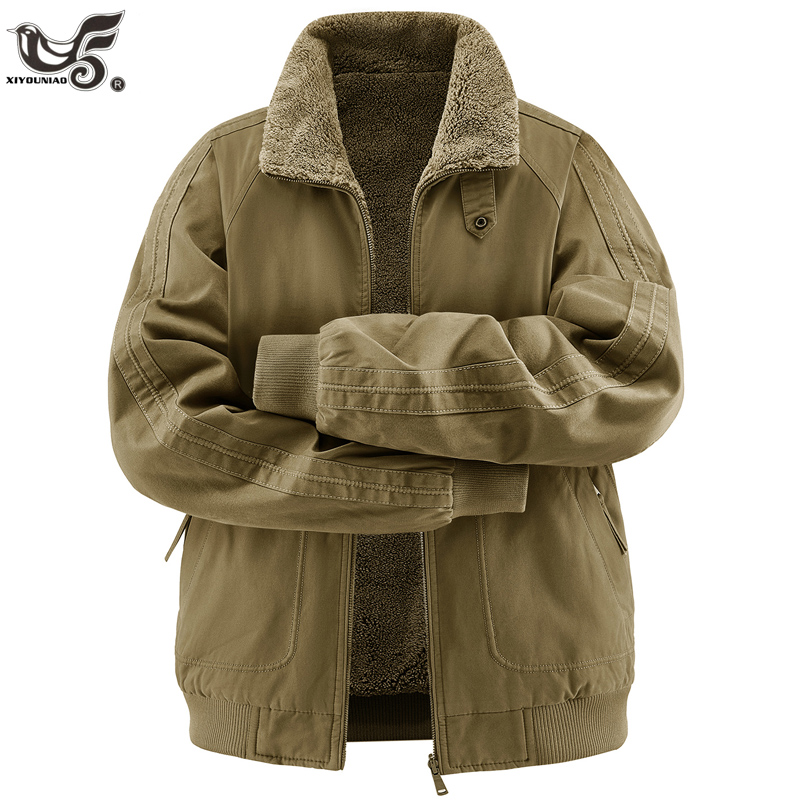 Winter Clothing Game - เสื้อแจ็คเก็ตขนแกะสำหรับฤดูหนาวใหม่ เสื้อโค้ทผู้ชาย 100% ผ้าฝ้าย เสื้อพาร์กา เสื้อคลุมกันหนาวแบบสองด้าน