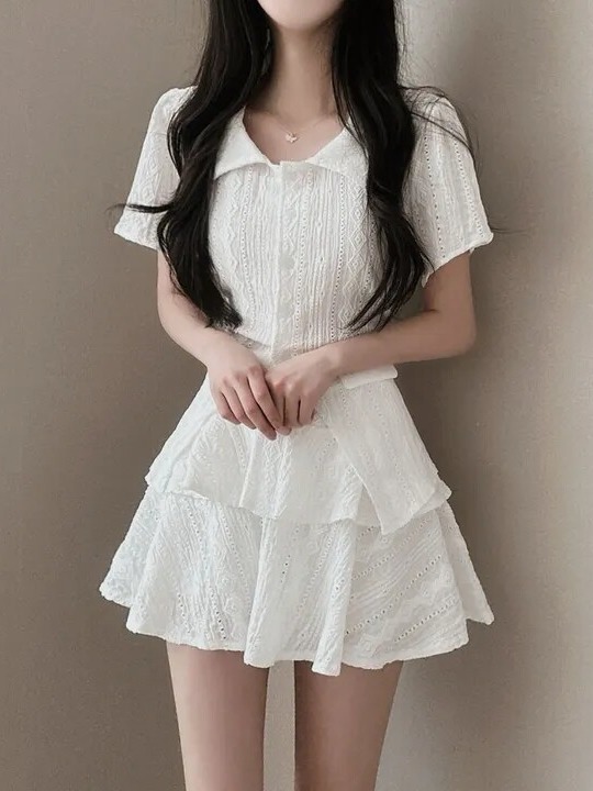 เสื้อลูกไม้สีขาวหรูหราและกระโป - Winter Clothing Korean บทวิจารณ์และราคา