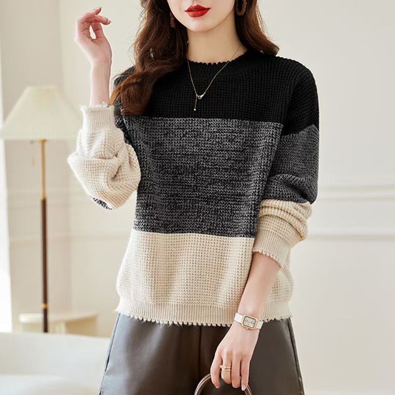 เสื้อสวมหัวคอกลมแขนยาวสีแบบบล็ - Winter Clothing Korean บทวิจารณ์และราคา