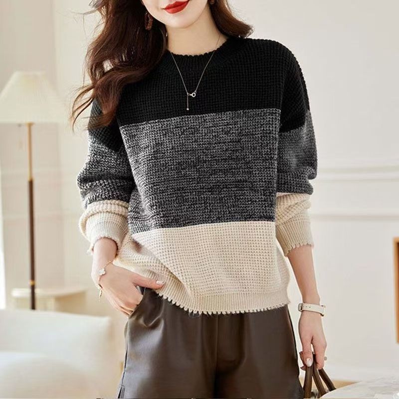 เสื้อสวมหัวคอกลมแขนยาวสีแบบบล็ - Winter Clothing Korean บทวิจารณ์และราคา