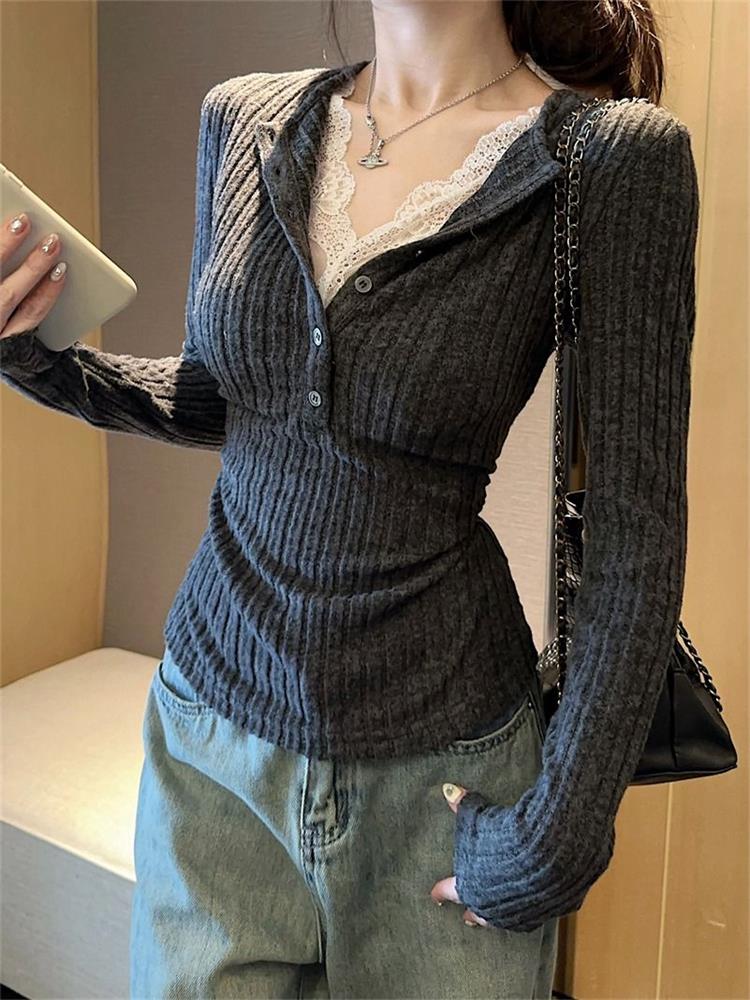 เสื้อยืดแขนยาวผู้หญิง แต่งผ้าล - Winter Clothing Aesthetic บทวิจารณ์และราคา