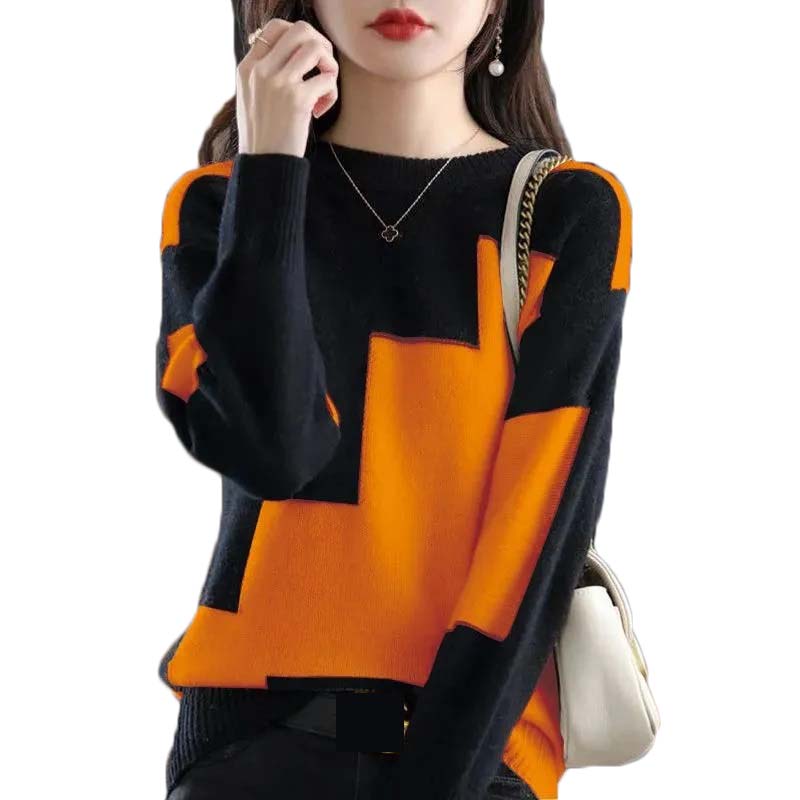 แฟชั่นO-คอSplicedถักเสื้อกันหน - Winter Clothing Korean บทวิจารณ์และราคา