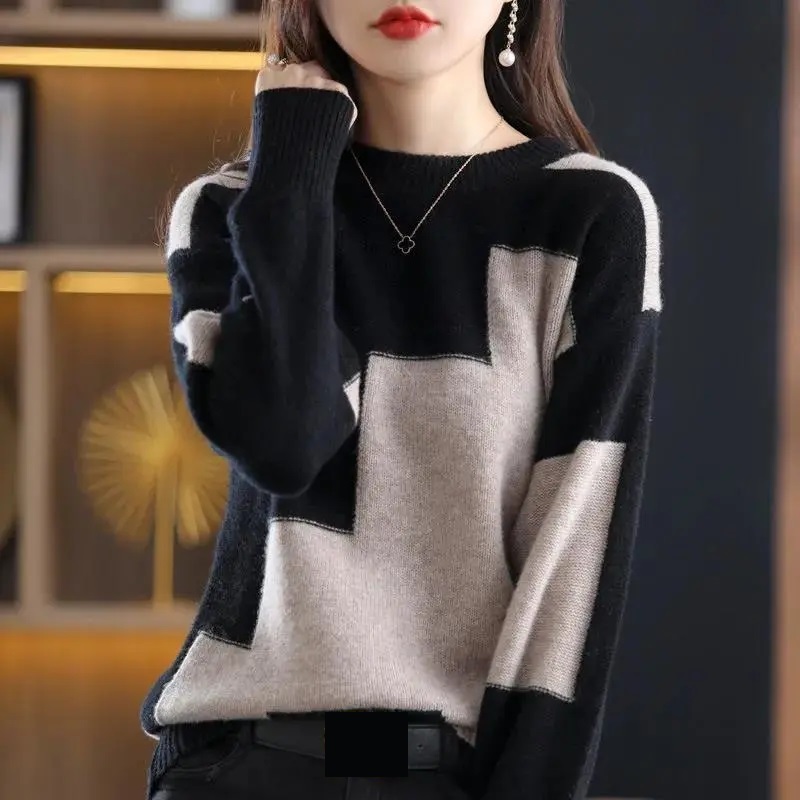 แฟชั่นO-คอSplicedถักเสื้อกันหน - Winter Clothing Korean บทวิจารณ์และราคา